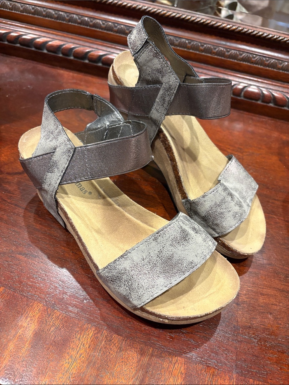 Pierre Dumas Gray Distressed Wedge Sandals